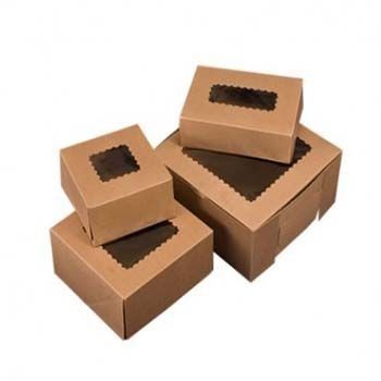 Kraft Bakery Box lock corner with Window - One-Piece Style