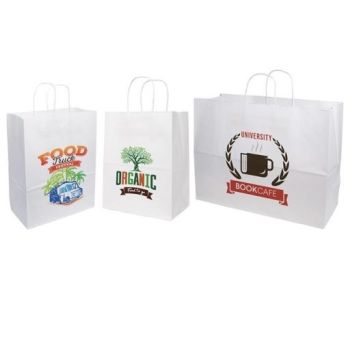 White Paper Shopping Bags with Custom Print